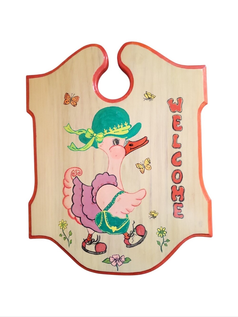 Vintage 80's Whimsy Goose Hand Painted Welcome Sign ~Cottagecore